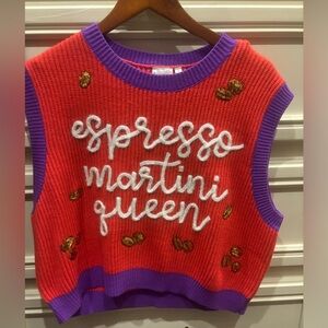 Queen of Sparkles Espresso Martini Sweater Vest Top, Gently Used, Like New